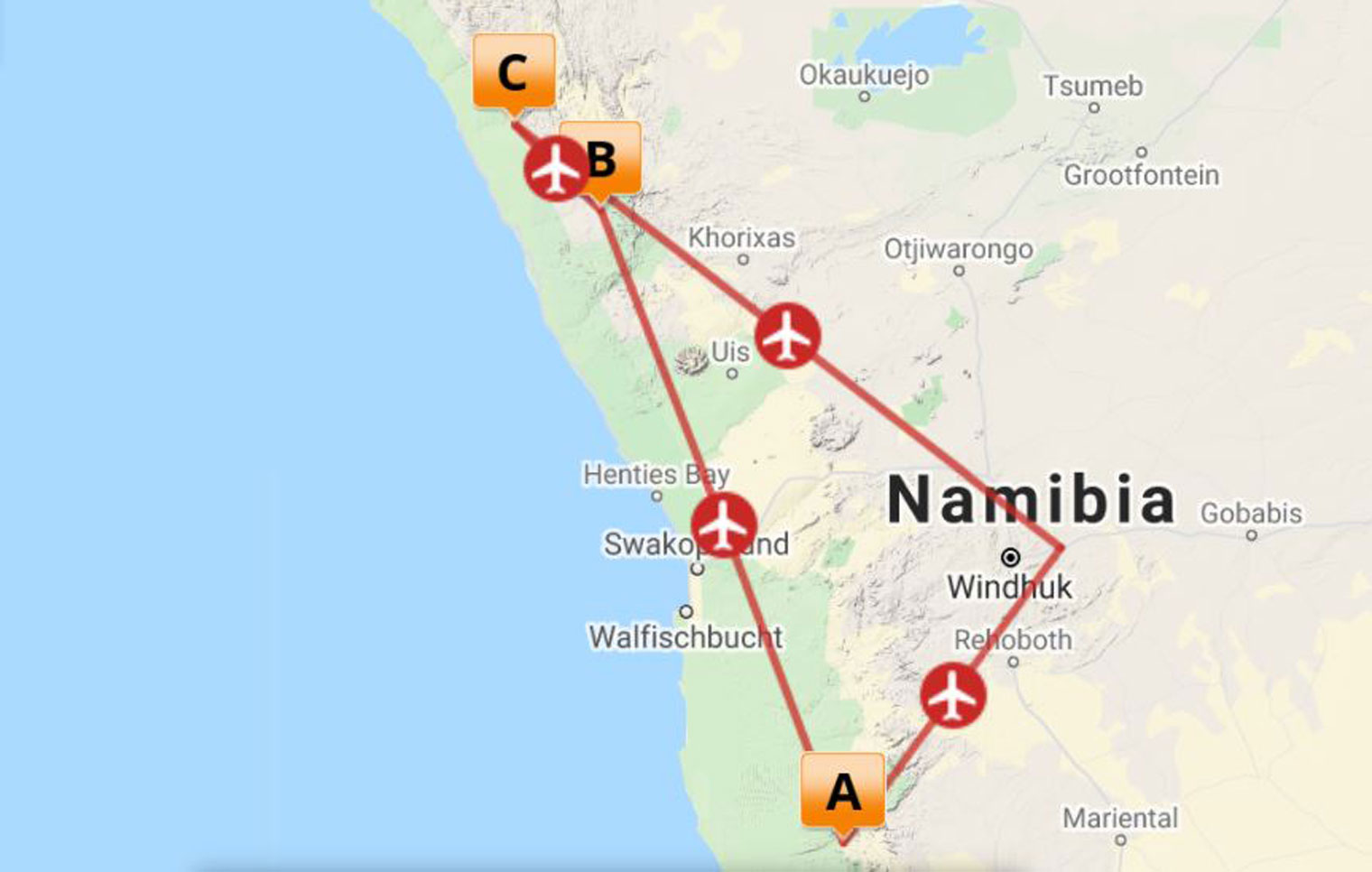 Namibia Karte Wilderness