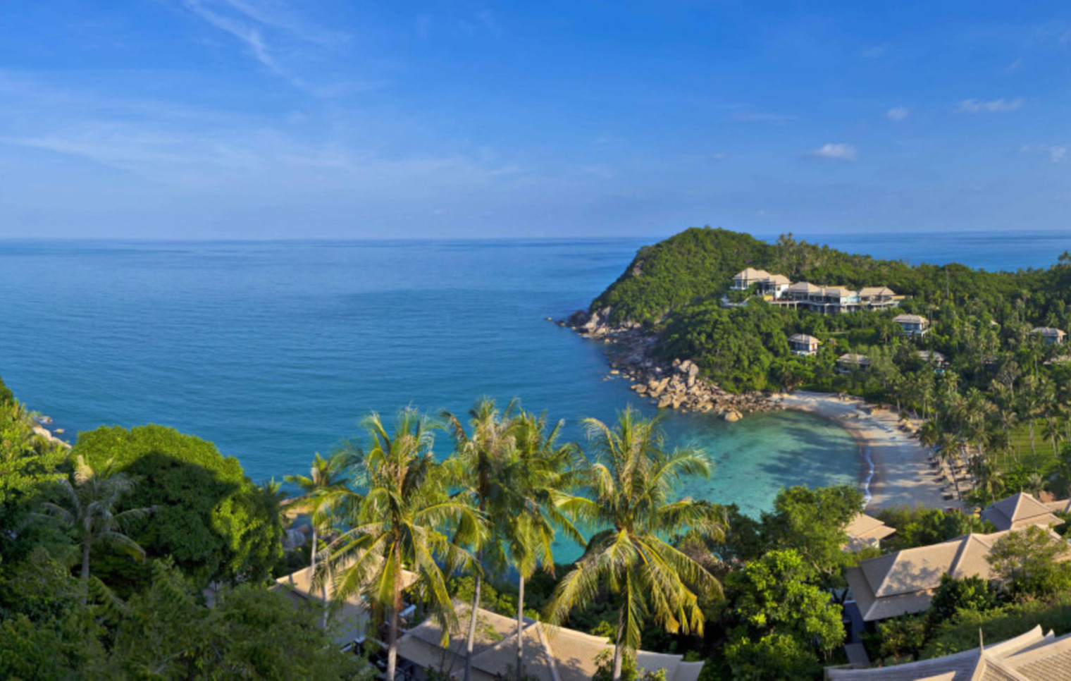 Traumhafter Blick auf die Bucht und das Meer im Banyan Tree Samui