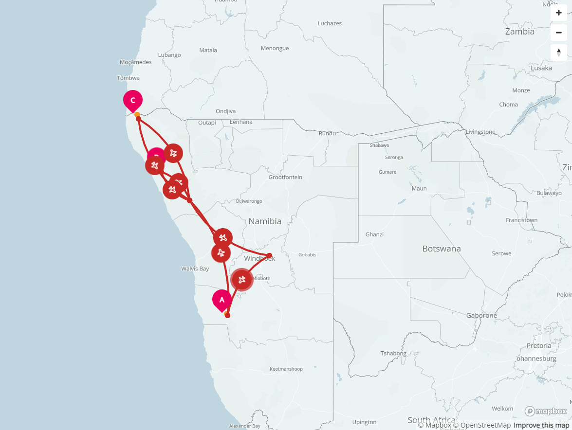 Namibia Naturschauspiel mit Wilderness Map